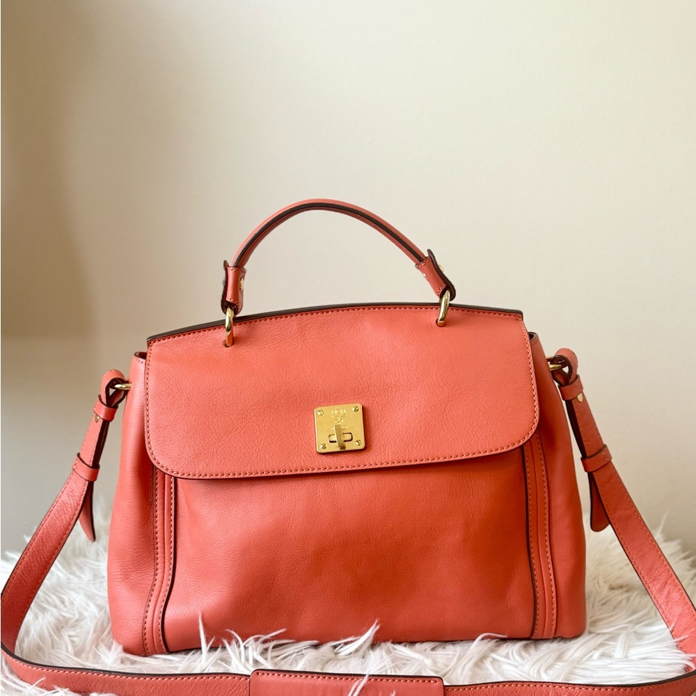 MCM Orange Leather Satchel with Gold-Tone Closure